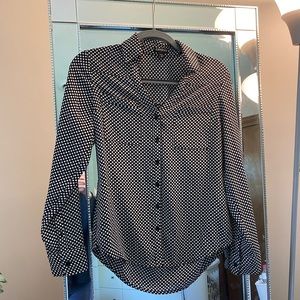 Express Portofino Shirt | size: XS | Color: Black and White Polka dot shirt